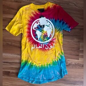 Color the world tie dye Arabic script shirt size small brand new with tags